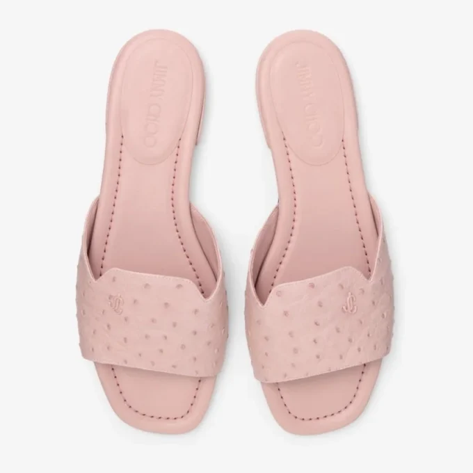 Dina Flat Rose platte schoenen van struisvogelleer