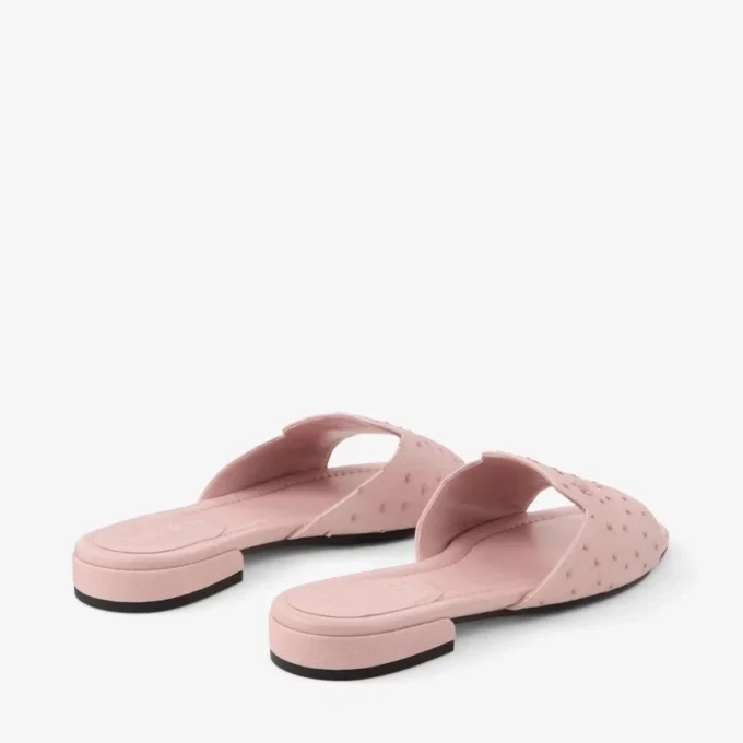 Dina Flat Rose platte schoenen van struisvogelleer