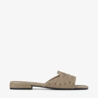 Dina Flat Taupe platte schoenen van struisvogelleer