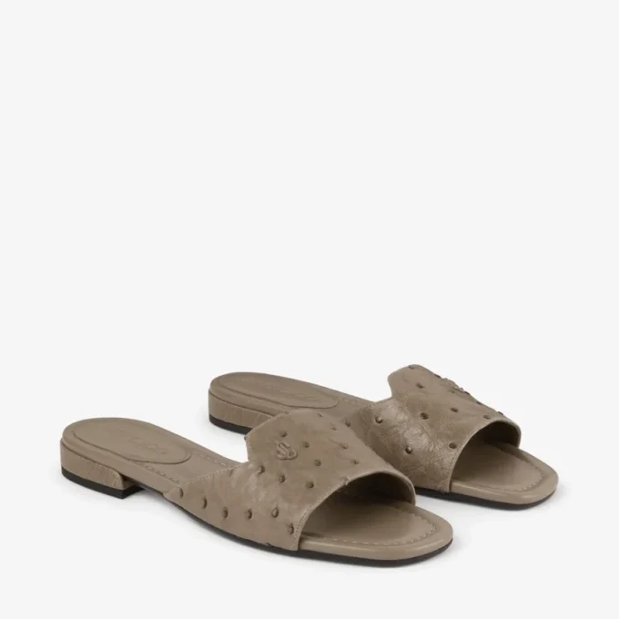 Dina Flat Taupe platte schoenen van struisvogelleer