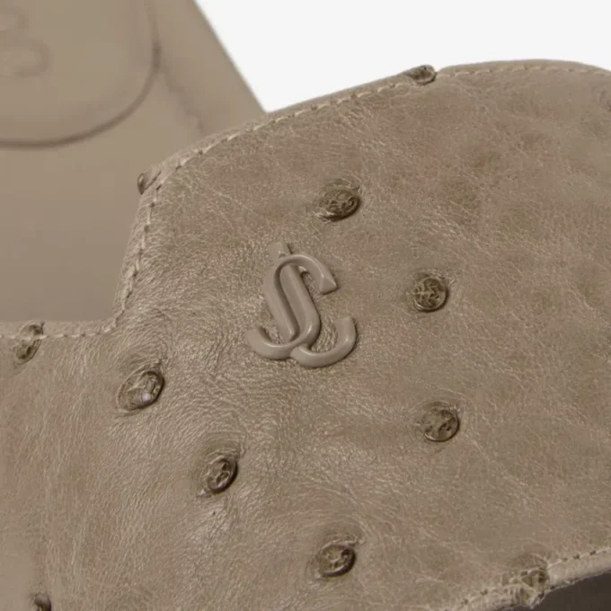 Dina Flat Taupe platte schoenen van struisvogelleer