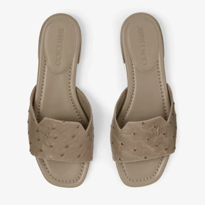 Dina Flat Taupe platte schoenen van struisvogelleer