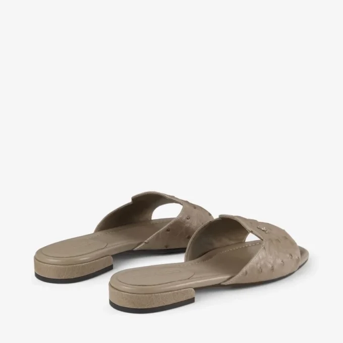 Dina Flat Taupe platte schoenen van struisvogelleer
