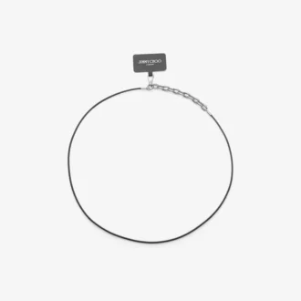 Dm-riem telefoonhouder Zwarte leren telefoonhouder met ketting en Diamond-detail
