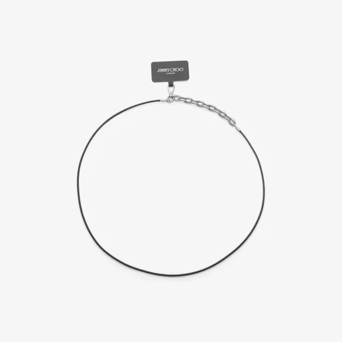 Dm-riem telefoonhouder Zwarte leren telefoonhouder met ketting en Diamond-detail Dm-riem telefoonhouder Zwarte leren telefoonhouder met ketting en Diamond-detail