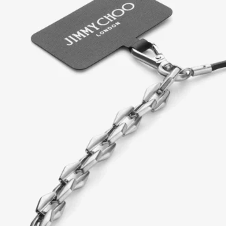 Dm-riem telefoonhouder Zwarte leren telefoonhouder met ketting en Diamond-detail