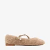 Eleri ballerina Toffee schapenvacht ballerina pumps met parelbedeling