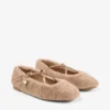 Eleri ballerina Toffee schapenvacht ballerina pumps met parelbedeling