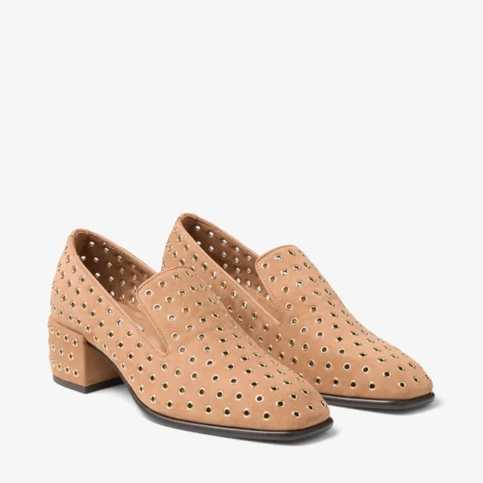 Eliot Slipper 45 F Toffee suède pantoffels met oogjes Eliot Slipper 45 F Toffee suède pantoffels met oogjes