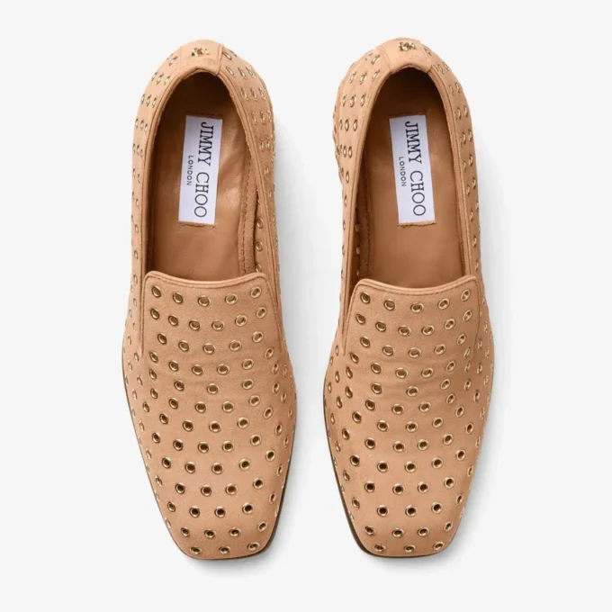 Eliot Slipper 45 F Toffee suède pantoffels met oogjes Eliot Slipper 45 F Toffee suède pantoffels met oogjes