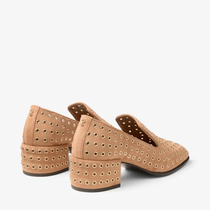 Eliot Slipper 45 F Toffee suède pantoffels met oogjes Eliot Slipper 45 F Toffee suède pantoffels met oogjes