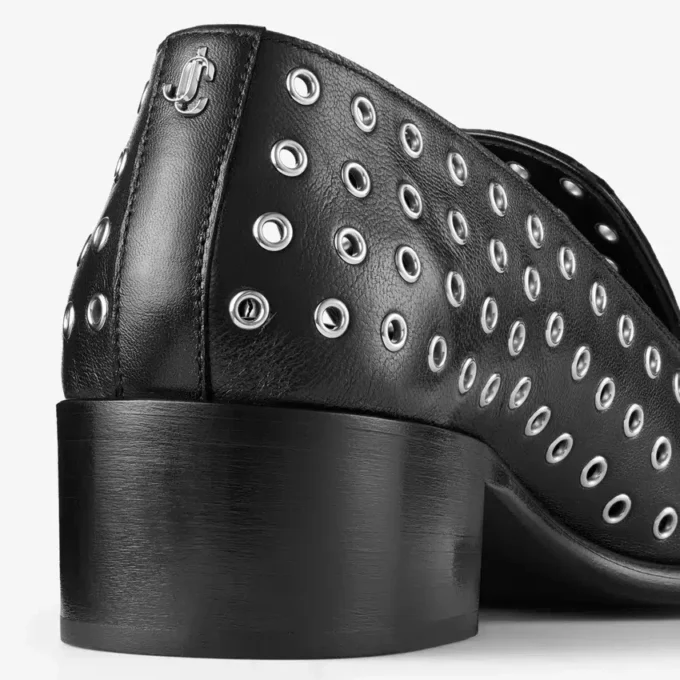 Eliot Slipper 45 Heren Slippers van Zwart Metallic Nappaleer met Oogjes Eliot Slipper 45 Heren Slippers van Zwart Metallic Nappaleer met Oogjes