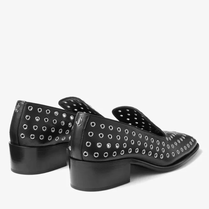 Eliot Slipper 45 Heren Slippers van Zwart Metallic Nappaleer met Oogjes Eliot Slipper 45 Heren Slippers van Zwart Metallic Nappaleer met Oogjes