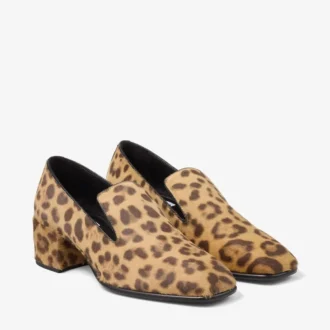 Eliot-slipper 45 Natuurlijke ponyhuid-slippers met luipaardprint