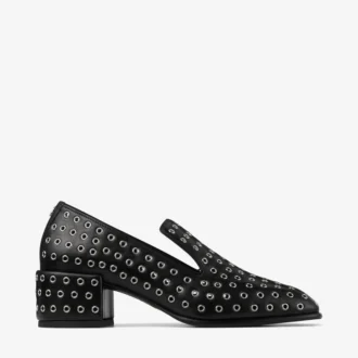 Eliot Slipper 45 Zwarte metallic nappaleren pantoffels met oogjes