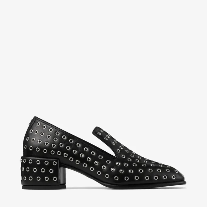 Eliot Slipper 45 Zwarte metallic nappaleren pantoffels met oogjes Eliot Slipper 45 Zwarte metallic nappaleren pantoffels met oogjes