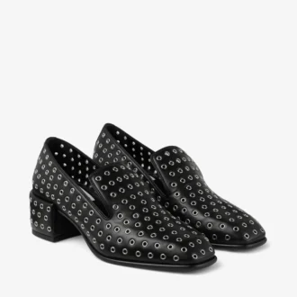Eliot Slipper 45 Zwarte metallic nappaleren pantoffels met oogjes