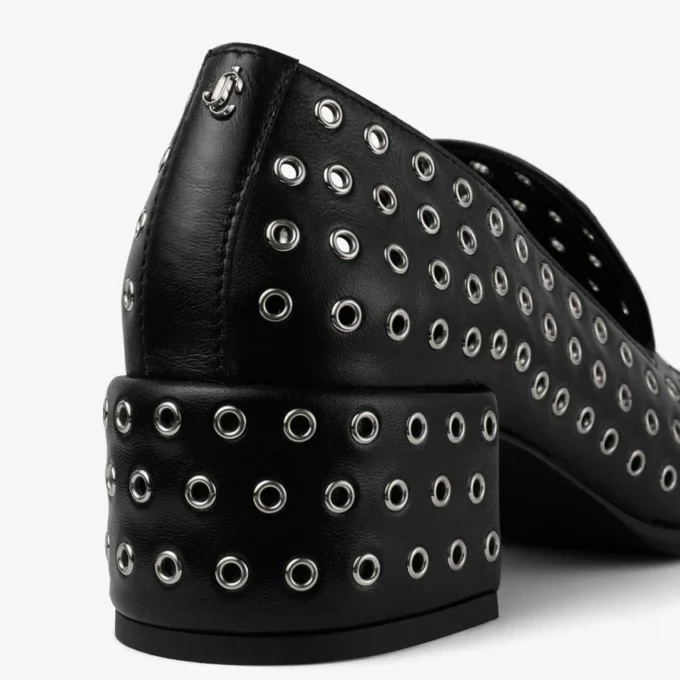 Eliot Slipper 45 Zwarte metallic nappaleren pantoffels met oogjes Eliot Slipper 45 Zwarte metallic nappaleren pantoffels met oogjes