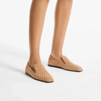 Eliot Slipper F Toffee suède pantoffels met oogjes