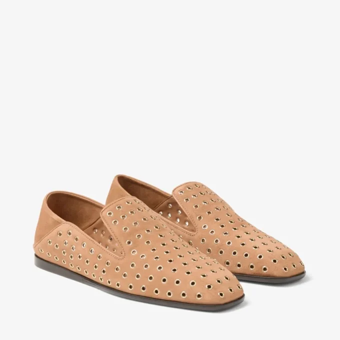 Eliot Slipper F Toffee suède pantoffels met oogjes Eliot Slipper F Toffee suède pantoffels met oogjes