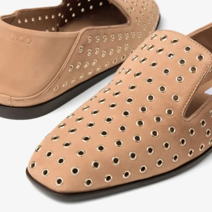 Eliot Slipper F Toffee suède pantoffels met oogjes Eliot Slipper F Toffee suède pantoffels met oogjes