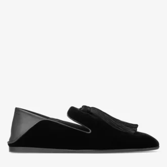 Eliot Slipper Heren Zwart Fluwelen Pantoffels met Kwast