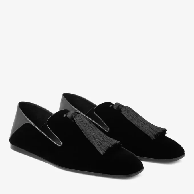 Eliot Slipper Heren Zwart Fluwelen Pantoffels met Kwast Eliot Slipper Heren Zwart Fluwelen Pantoffels met Kwast