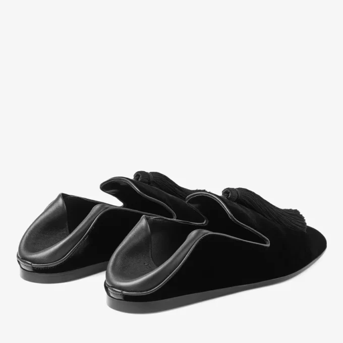 Eliot Slipper Heren Zwart Fluwelen Pantoffels met Kwast Eliot Slipper Heren Zwart Fluwelen Pantoffels met Kwast