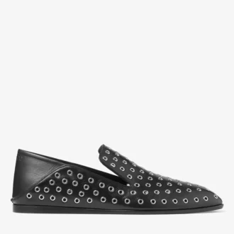 Eliot Slipper Heren Zwarte Metallic Nappalederen Slippers met Oogjes