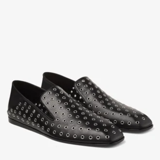 Eliot Slipper Heren Zwarte Metallic Nappalederen Slippers met Oogjes