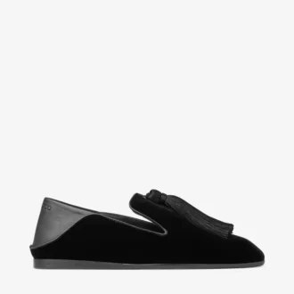 Eliot-slipper Zwarte fluwelen pantoffels met kwastje