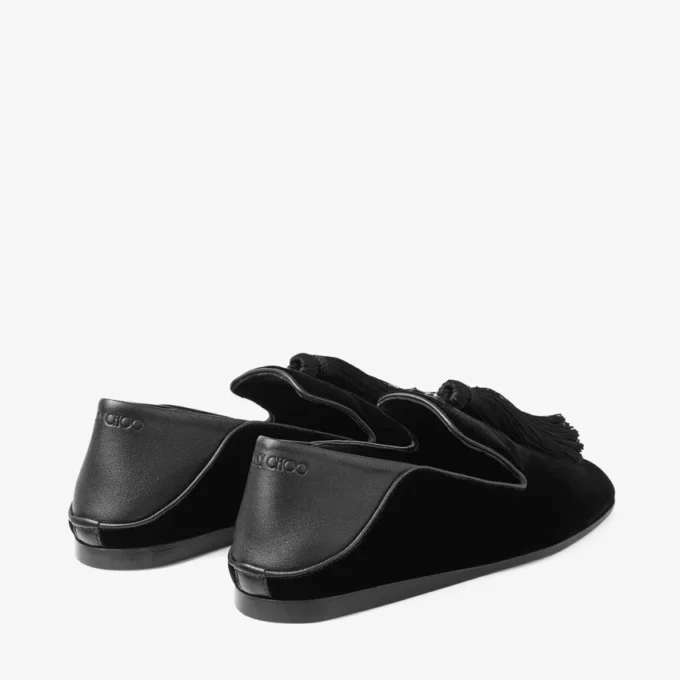 Eliot-slipper Zwarte fluwelen pantoffels met kwastje Eliot-slipper Zwarte fluwelen pantoffels met kwastje