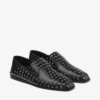 Eliot-slipper Zwarte metallic nappaleer slippers met oogjes Eliot-slipper Zwarte metallic nappaleer slippers met oogjes