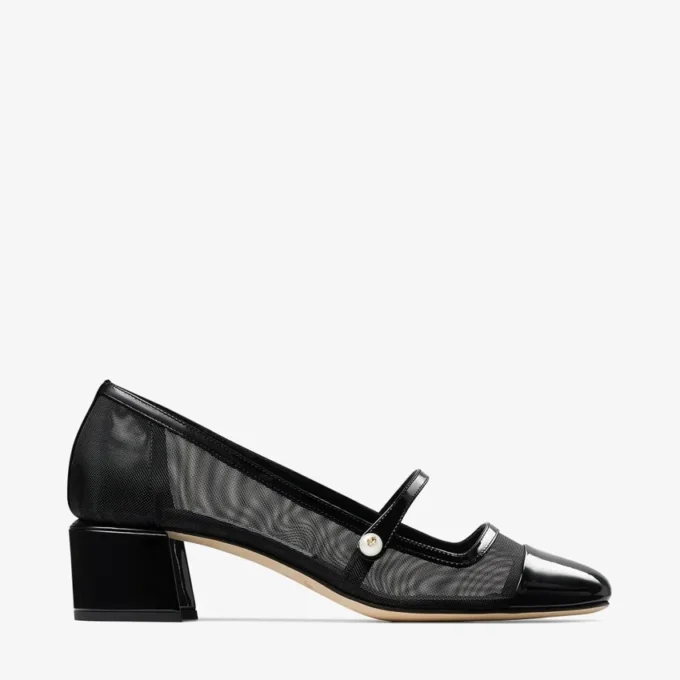 Elisa 45 zwarte pumps van lakleer en mesh