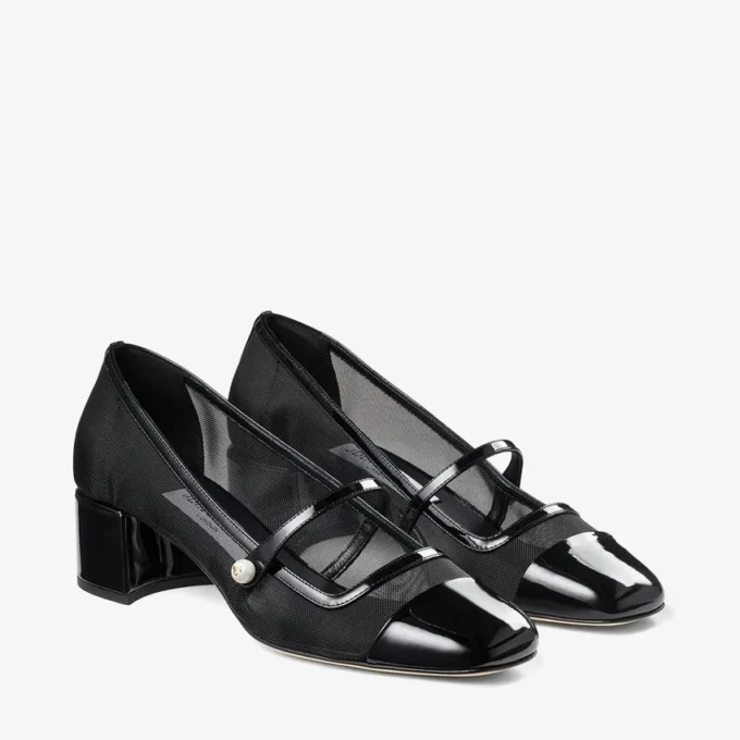 Elisa 45 zwarte pumps van lakleer en mesh