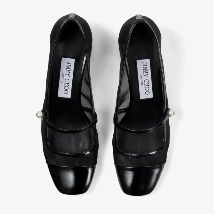 Elisa 45 zwarte pumps van lakleer en mesh