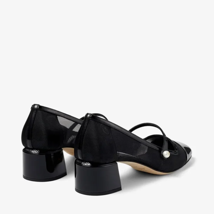 Elisa 45 zwarte pumps van lakleer en mesh