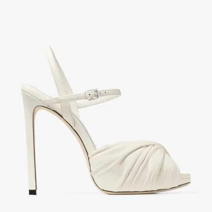 Elly 120 Latte sandalen van zacht handschoenleer en glanzend nappaleer