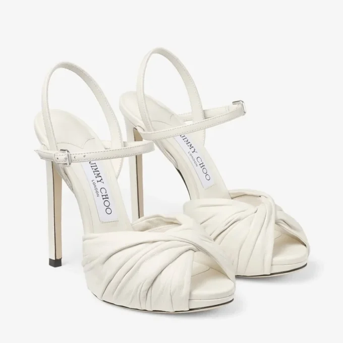Elly 120 Latte sandalen van zacht handschoenleer en glanzend nappaleer