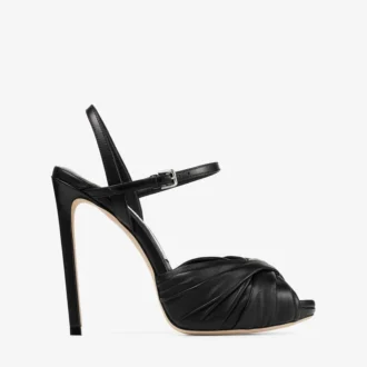 Elly 120 Zwarte sandalen van zacht handschoenleer en glanzend nappaleer