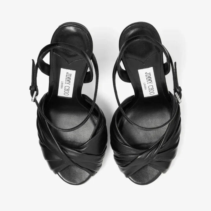 Elly 120 Zwarte sandalen van zacht handschoenleer en glanzend nappaleer