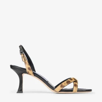 Elsy 70 Natuurlijke sandalen van ponyleer met luipaardprint