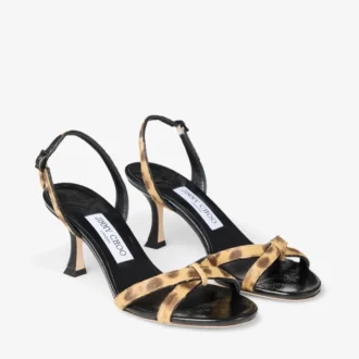 Elsy 70 Natuurlijke sandalen van ponyleer met luipaardprint