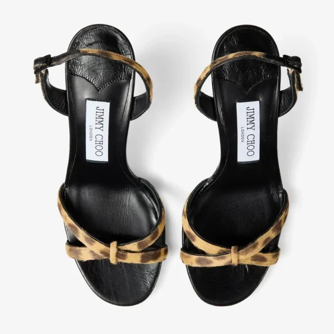 Elsy 70 Natuurlijke sandalen van ponyleer met luipaardprint Elsy 70 Natuurlijke sandalen van ponyleer met luipaardprint
