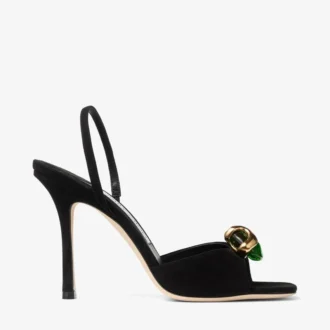 Emani 100 zwarte en klavergroene suède sandalen