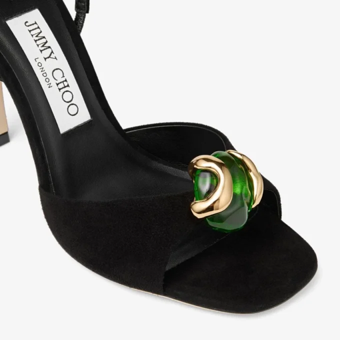 Emani 100 zwarte en klavergroene suède sandalen Emani 100 zwarte en klavergroene suède sandalen