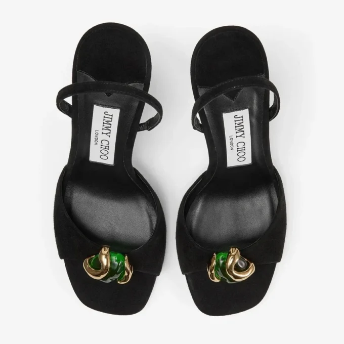 Emani 100 zwarte en klavergroene suède sandalen Emani 100 zwarte en klavergroene suède sandalen