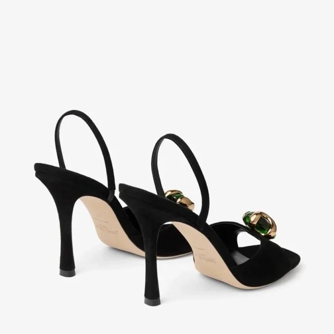 Emani 100 zwarte en klavergroene suède sandalen Emani 100 zwarte en klavergroene suède sandalen