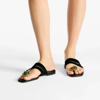 Emeri Stone platte zwarte en klavergroene suède platte sandalen