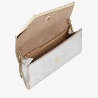 Emmie champagnekleurige glitterleren clutch